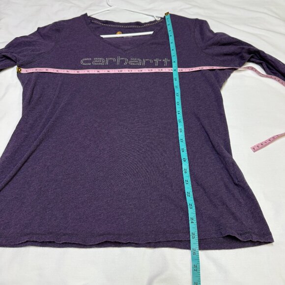 Carhartt V-Neck Long Sleeve Tee Women’s Large Purple Beaded Logo EUC - Picture 9 of 11